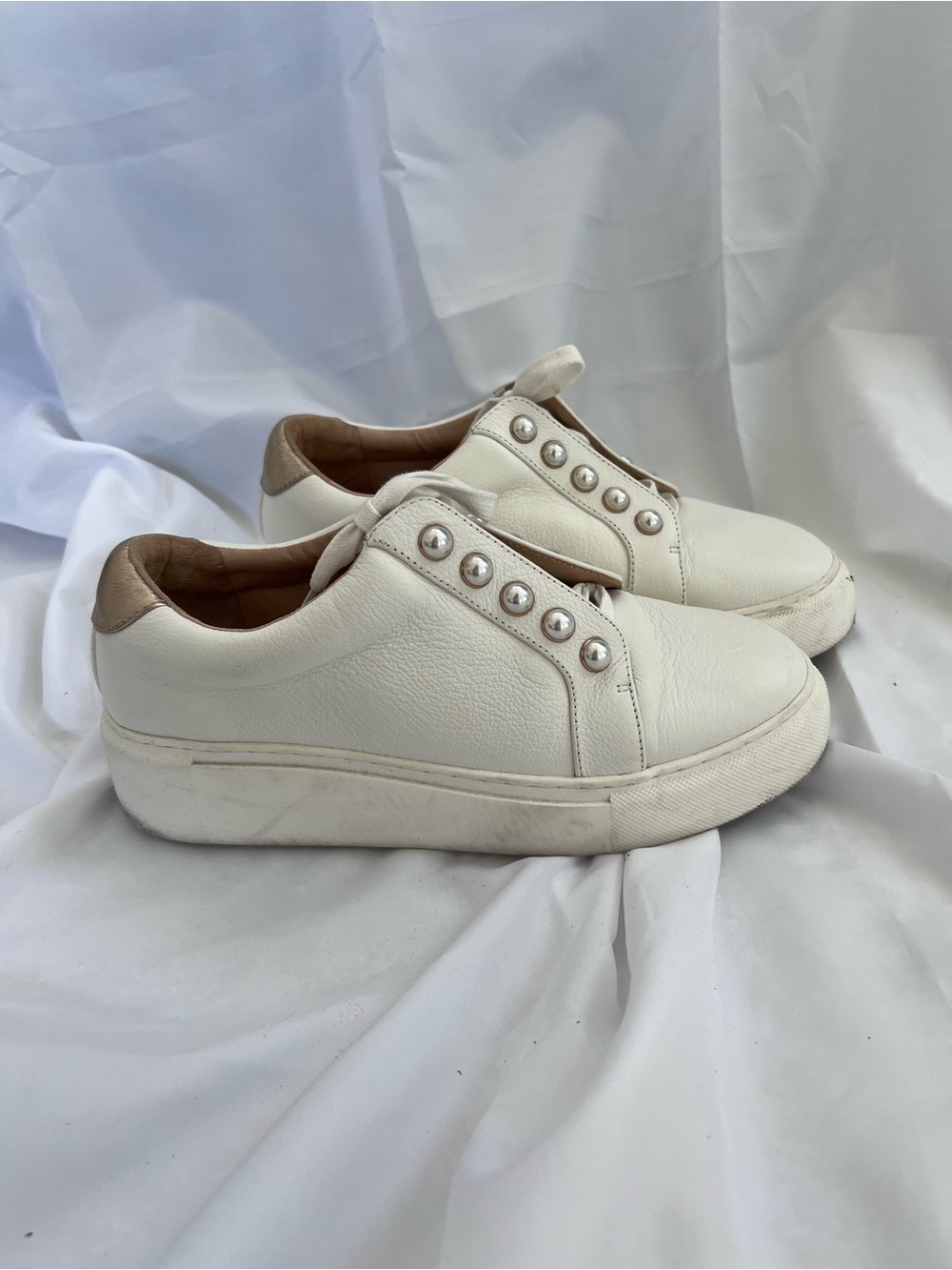 Alex Marie White Sneakers with Tan Heel Accent